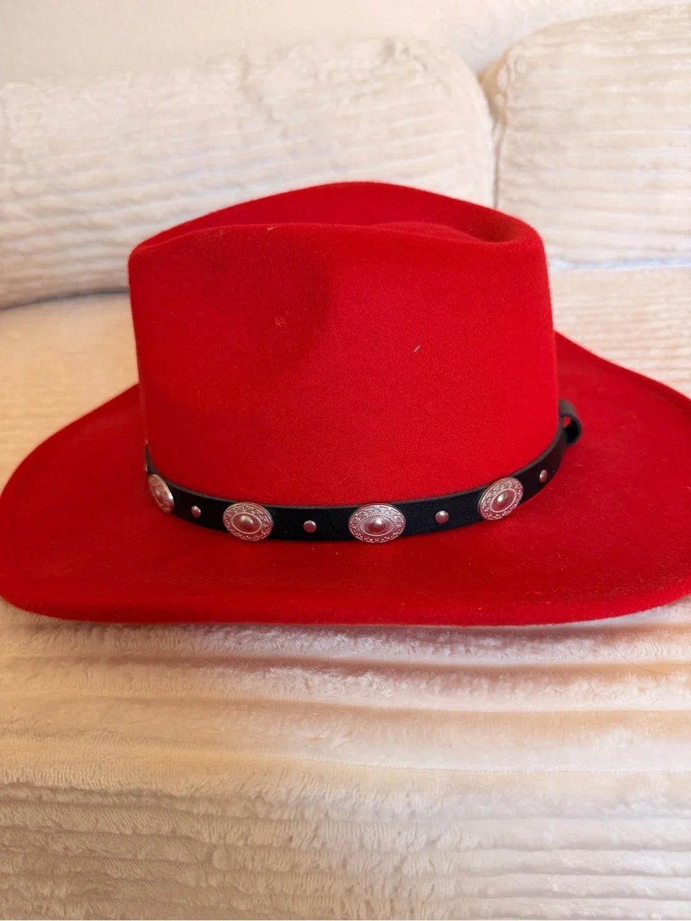 Red Women's Felt Cowboy Hat with Decorative Band